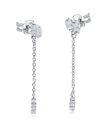 Rectangle CZ Stone With Chain Drop Earring Stud STS-5553